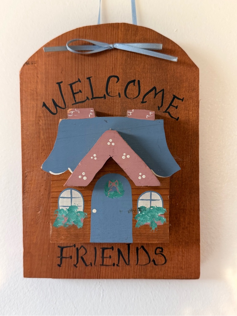 Vintage Welcome Friends Wooden House Sign - Hand Painted